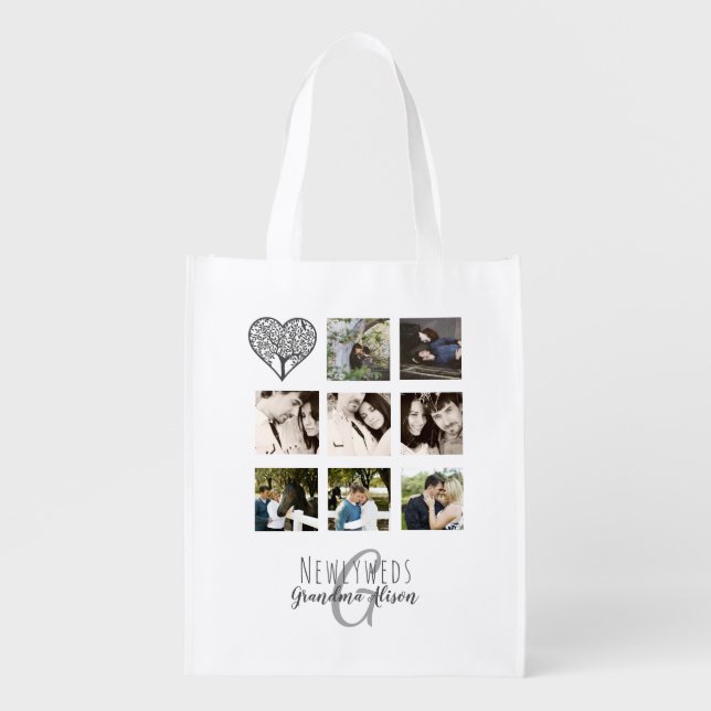 8 x PHOTO COLLAGE Newlyweds Personalized WEDDING Grocery Bag (Front)