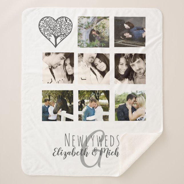8 x PHOTO COLLAGE Newlyweds Personalized WEDDING Sherpa Blanket (Front)