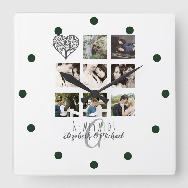 8 x PHOTO COLLAGE Newlyweds Personalized WEDDING Square Wall Clock (Front)
