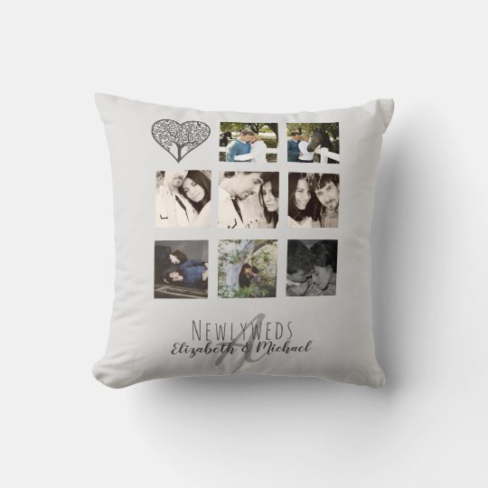 8 x PHOTO COLLAGE Newlyweds Personalized WEDDING Throw Pillow