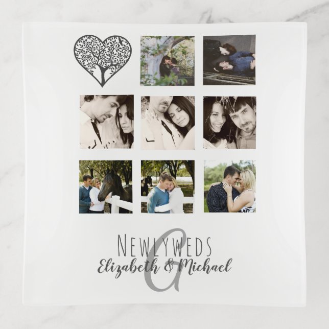 8 x PHOTO COLLAGE Newlyweds Personalized WEDDING Trinket Tray (Front)