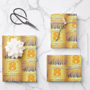 8 Year Golden Ray 12 Step Anniversary Wrapping Paper Sheets