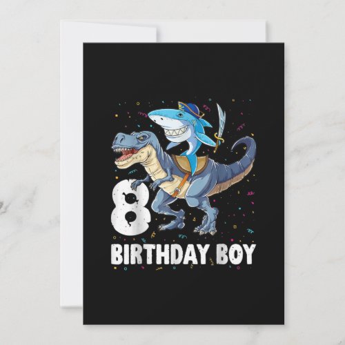 8 year old 8th Birthday Boy Shark Dinosaur Prirat Holiday Card