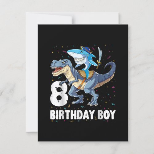 8 year old 8th Birthday Boy Shark Dinosaur Prirat Invitation