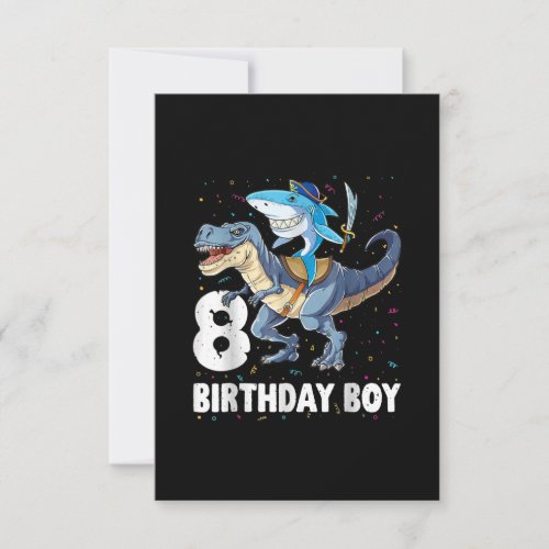8 year old 8th Birthday Boy Shark Dinosaur Prirat RSVP Card