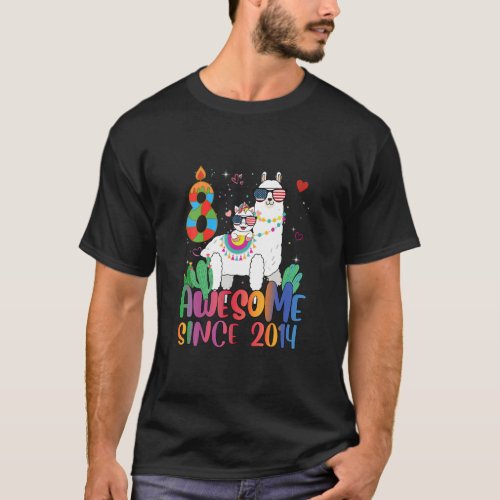 8 Year Old Awesome Since 2014 8th Birthday Unicorn T_Shirt