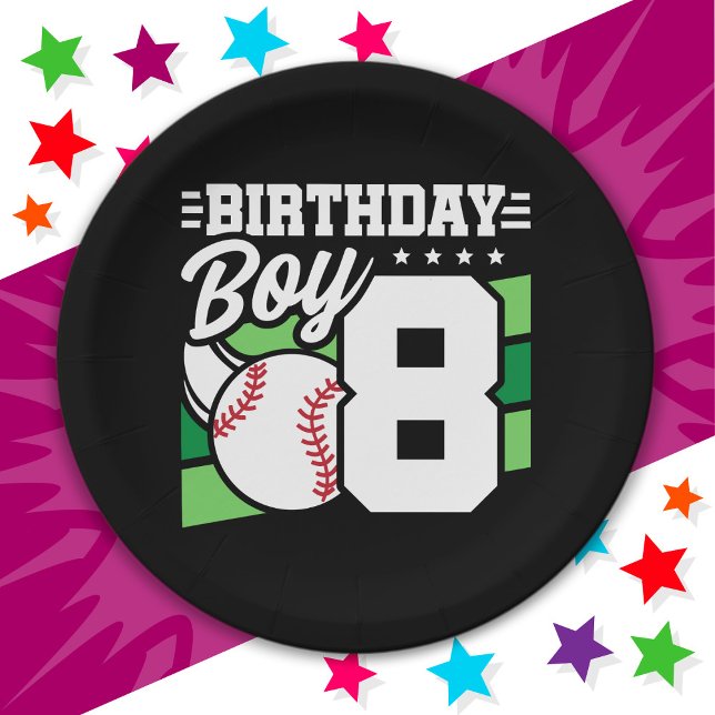 8 Year Old Baseball Party Theme 8th Birthday Boy Paper Plates (Creator Uploaded)