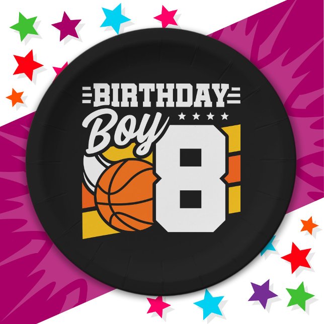 8 Year Old Basketball Party Theme 8th Birthday Boy Paper Plates (Creator Uploaded)