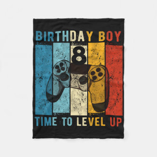 8 Year Old Birthday Boy 8 Time To Level Up 8th Bir Fleece Blanket