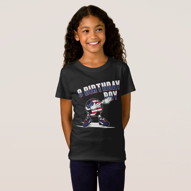 8 year old birthday boy dabbing soccer t shirt (Front Full)