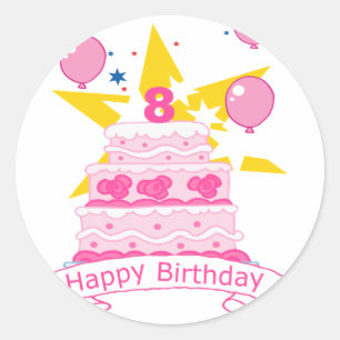 8 Year Old Birthday Cake Classic Round Sticker