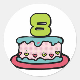 8 Year Old Birthday Cake Classic Round Sticker