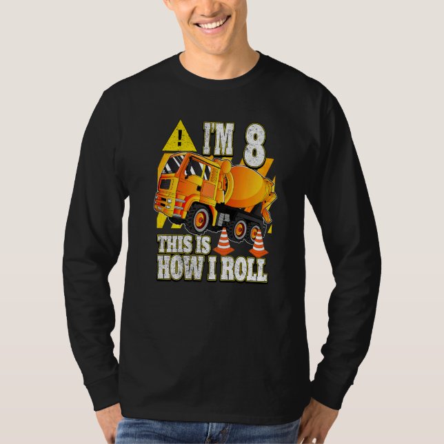 8 Year Old Birthday  Concrete Mixer Truck T-Shirt (Front)