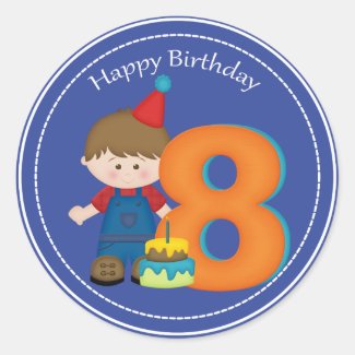 8 year old boys Happy Birthday Sticker