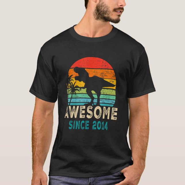 8 Year Old Dinosaur Awesome Since 2014 8th Birthda T-Shirt (Front)