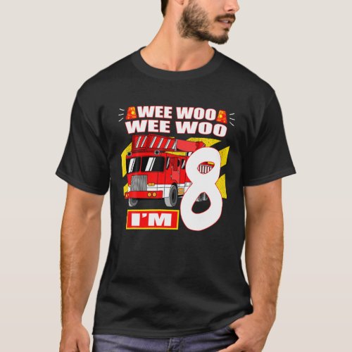 8 Year Old Fire Truck Birthday T_Shirt