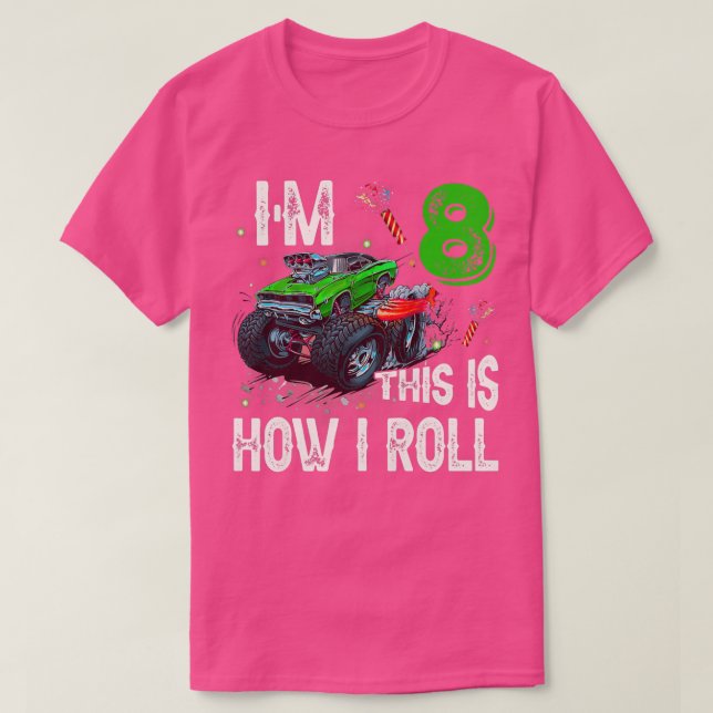 8 Year Old Gifts 8th Birthday Boy Monster Truck Ca T-Shirt (Design Front)