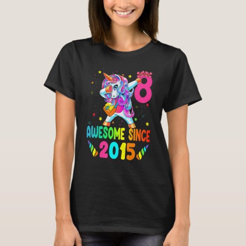 8 Year Old Gifts Girls Teens Dabbing Unicorn 8th B T_Shirt