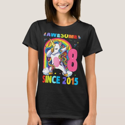 8 Year Old  Girls Teens Dabbing Unicorn 8th Birthd T_Shirt