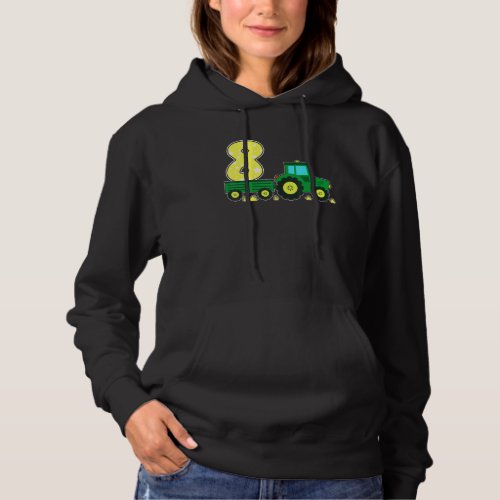8 Year Old Green Farm Tractor Birthday Party Farme Hoodie
