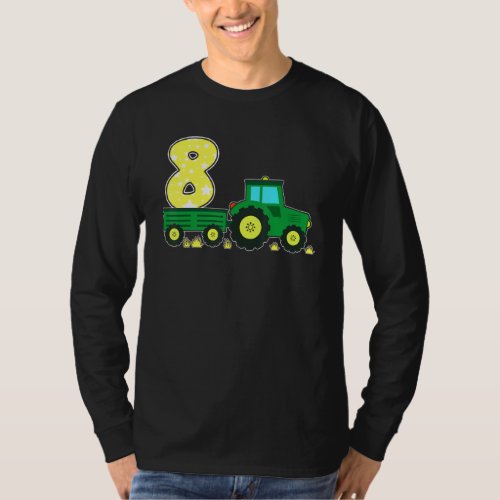 8 Year Old Green Farm Tractor Birthday Party Farme T_Shirt