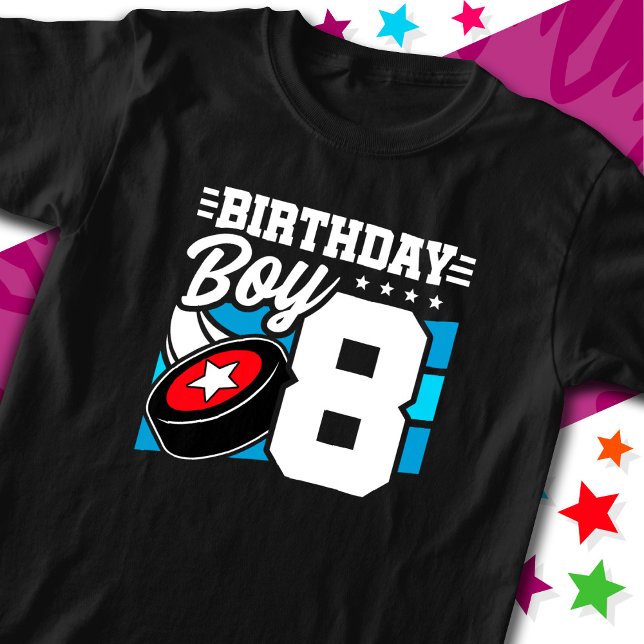 8 Year Old Hockey Party Theme 8th Birthday Boy T-Shirt (Creator Uploaded)