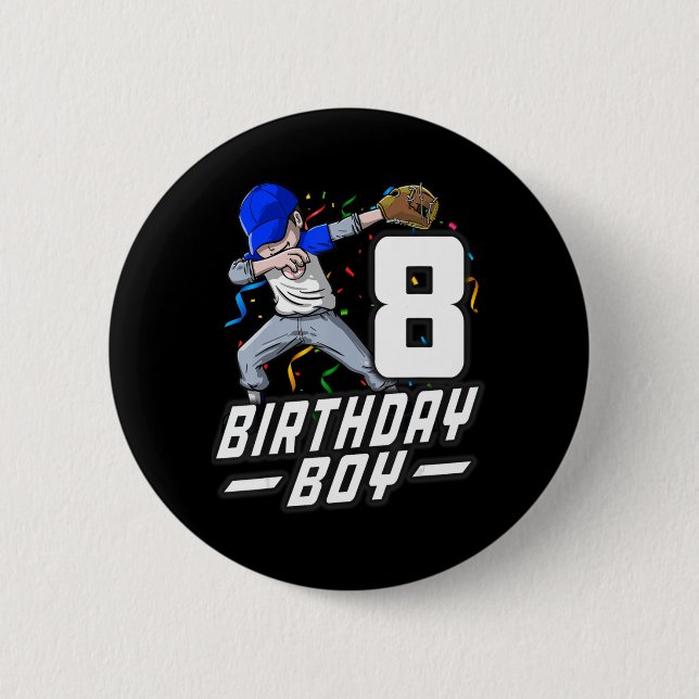 8 Year Old Kids Boys 8th Birthday Baseball Dabbing Button (Front)