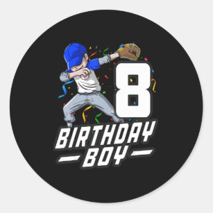 8 Year Old Kids Boys 8th Birthday Baseball Dabbing Classic Round Sticker
