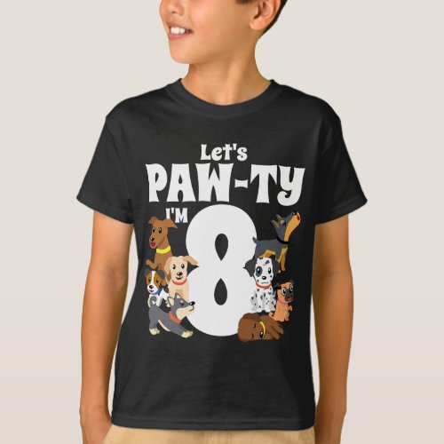 8 Year Old Puppy Dog Birthday Pawty Dogs 8th Party T_Shirt