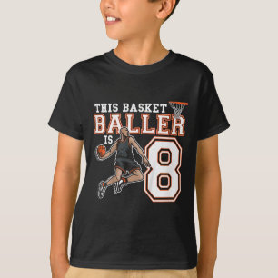 8 Year Old Sketll Birthday Party Hoops Player 8th T-Shirt