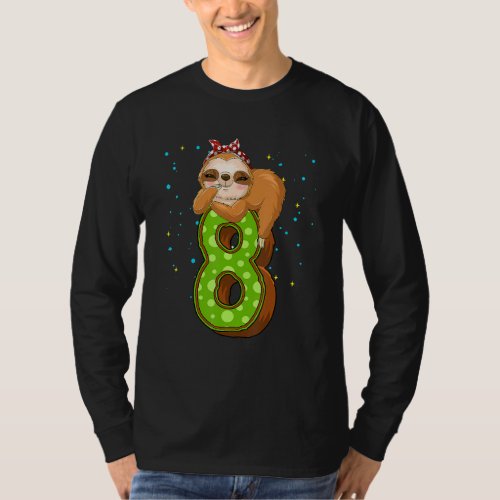 8 Year Old Sloth 8th Birthday Girl Party Cute Slot T_Shirt