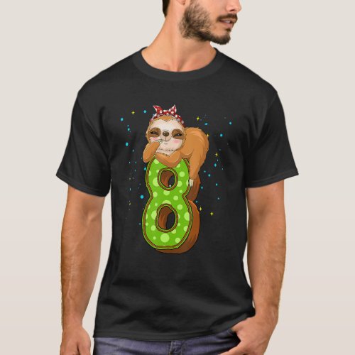 8 Year Old Sloth 8th Birthday Girl Party Cute Slot T_Shirt