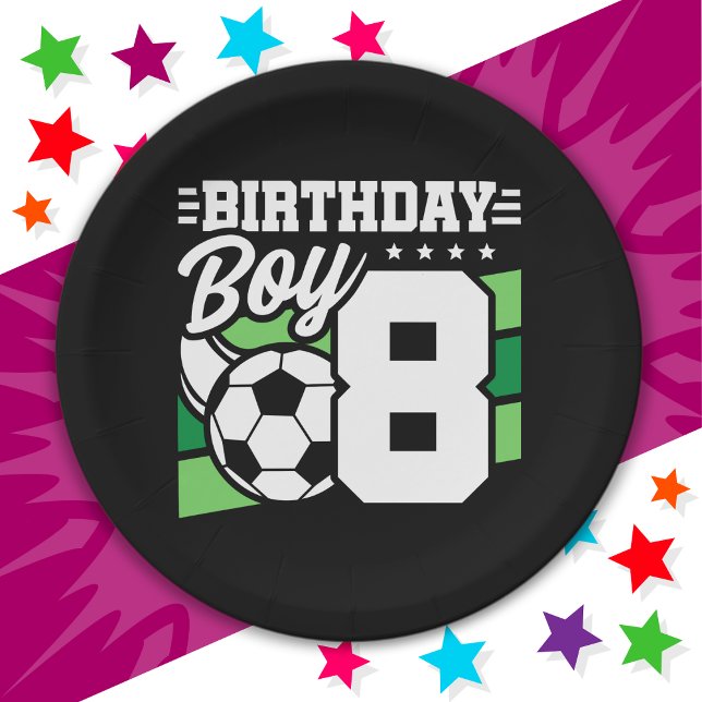 8 Year Old Soccer Football Party 8th Birthday Boy Paper Plates (Creator Uploaded)
