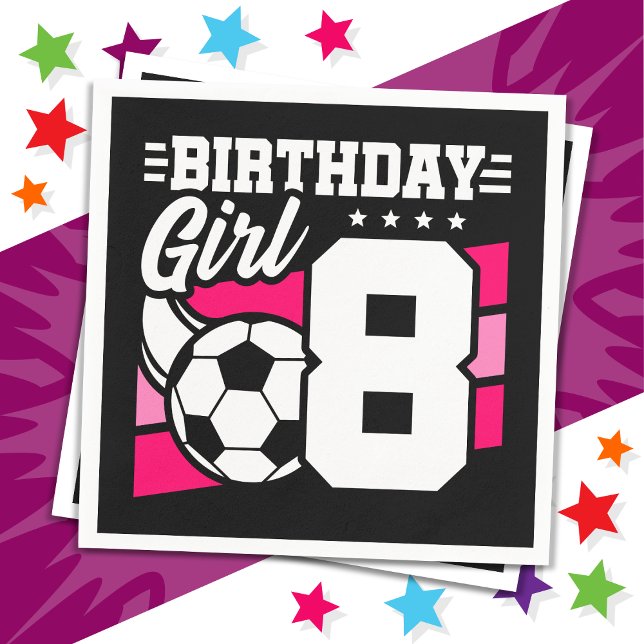 8 Year Old Soccer Football Party 8th Birthday Girl Napkins (Creator Uploaded)