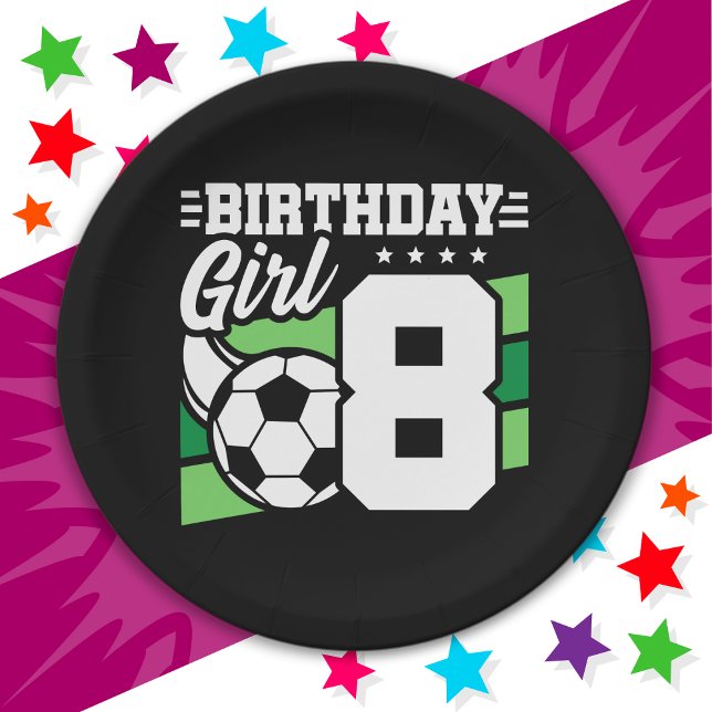 8 Year Old Soccer Football Party 8th Birthday Girl Paper Plates (Creator Uploaded)