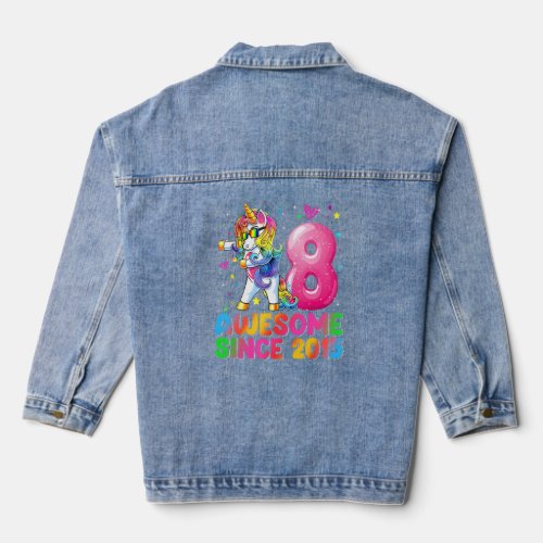 8 Year Old Unicorn Flossing 8th Birthday Girl Unic Denim Jacket