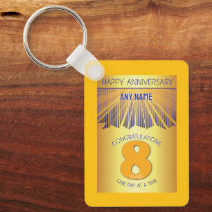 8 Year Sober Anniversary   Golden Ray 12 Step Keychain