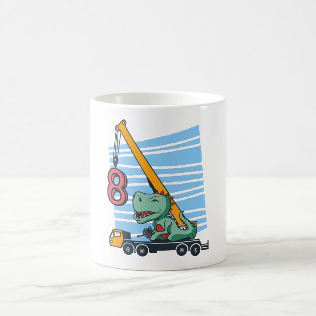 8 years 8th Birthday Mobile Crane Dinosaur Coffee Mug (Center)