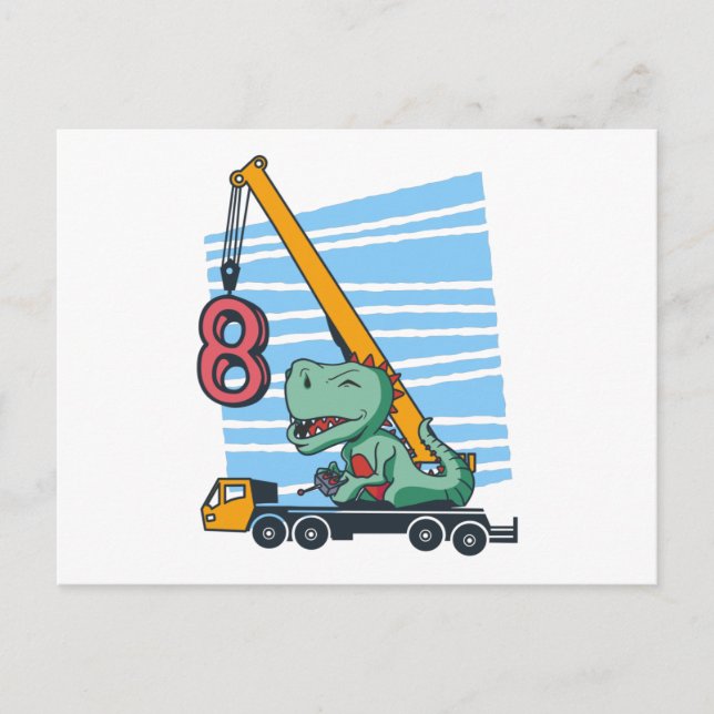 8 years 8th Birthday Mobile Crane Dinosaur Postcard (Front)