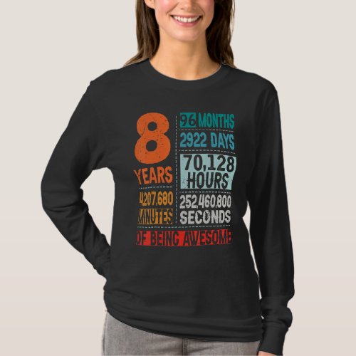 8 Years 96 Months Of Being Awesome 8th Birthday Co T_Shirt