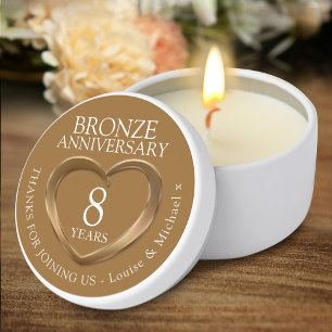 8 years heart bronze wedding anniversary custom mini candle favors