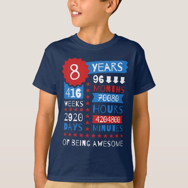 8 Years Of Being Awesome - 8th Birthday Gift Shirt (Front)