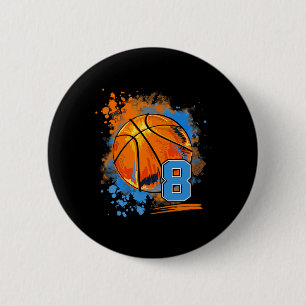 8 Years Old 8th Birthday Bysketbyll Button