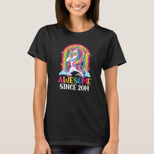 8 Years Old Awesome Since 2014 Dabbing Unicorn 8th T_Shirt