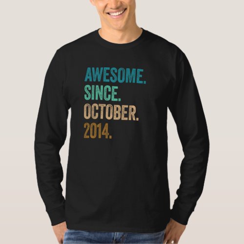 8 Years Old Awesome Since October 2014 8th Birthda T_Shirt