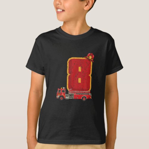 8 Years Old Birthday Boy Gifts Firefighter T_Shirt