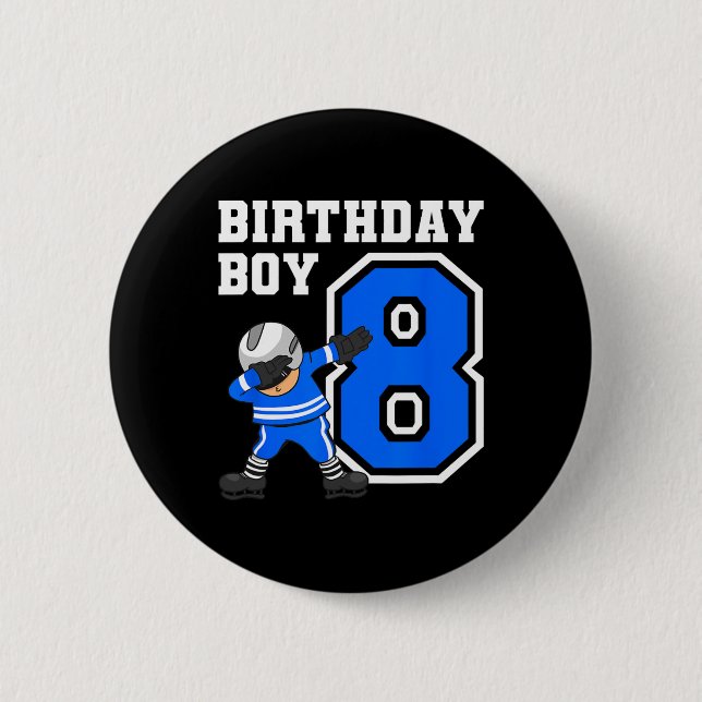 8 Years Old Boy Ice Hockey Player 8th Birthday Kid Button (Front)