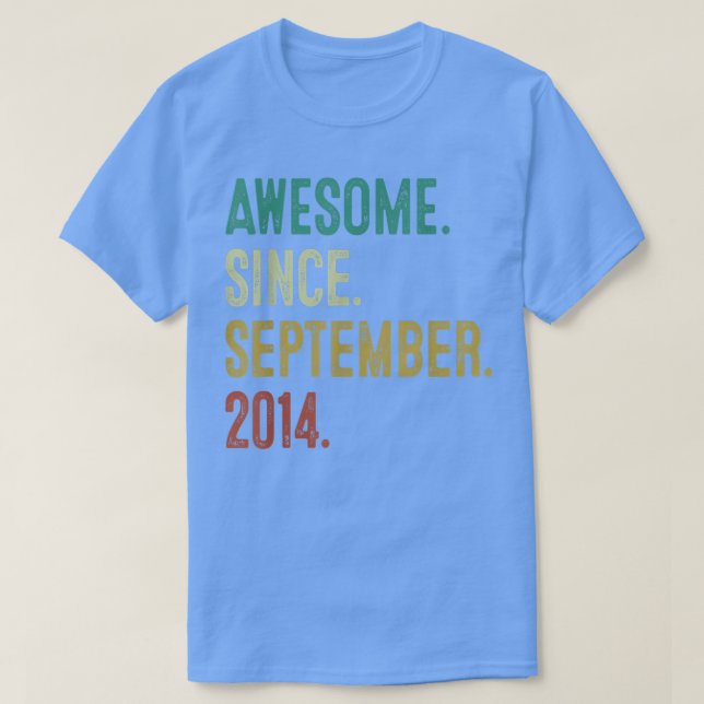 8 Years Old Gift Awesome Since September 2014 8th  T-Shirt (Design Front)