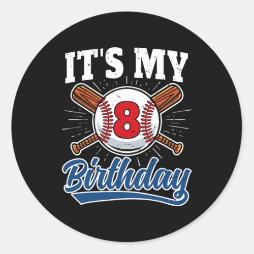 8 Years Old Kids Baseball Player 8th Birthday Part Classic Round Sticker
