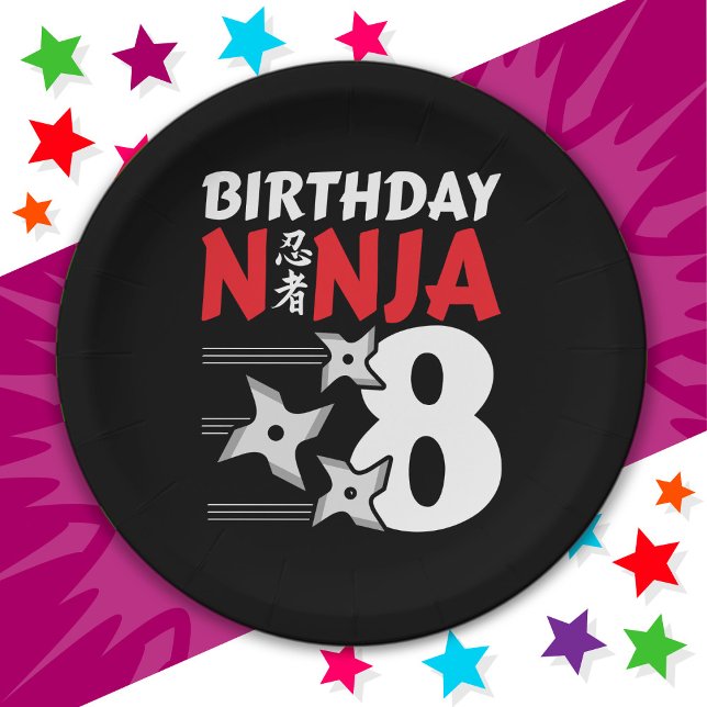 8 Years Old Ninja Party Stars Kids 8th Birthday Paper Plates (Creator Uploaded)